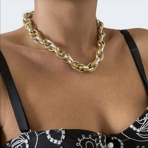 NEW PUNK STERLING SILVER CHUNKY CHOKER NECKLACE, NICE NECKLACE, CUTE NECKLACE